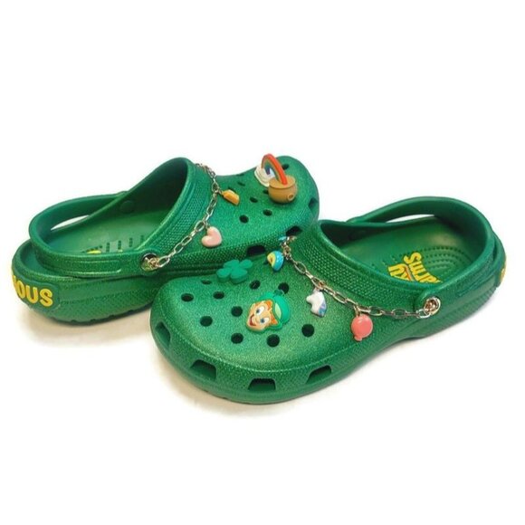 CROCS Mens Size 12 Lucky Charms Classic Slip On Clogs Sandals Glitter Green - Picture 10 of 11